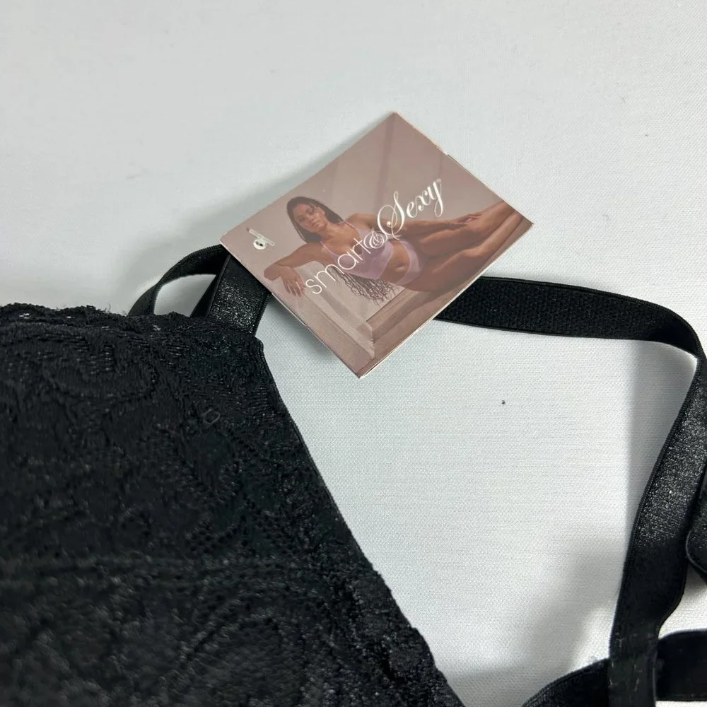 Smart & Sexy Bra Womens Size 42DD Black Signature Lace Push Up 85046 Underwire - Picture 2 of 7